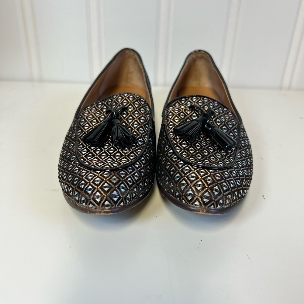 J. Crew Black and Gold Geometric Loafers Size 6 Holiday Formal Casual - Picture 3 of 8